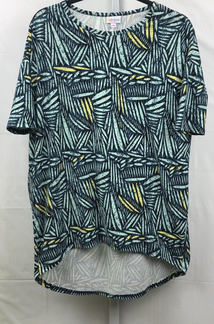Lularoe Irma Tunic Women XXS Green Floral Fleece Stretch Hi Low Round Hem Soft